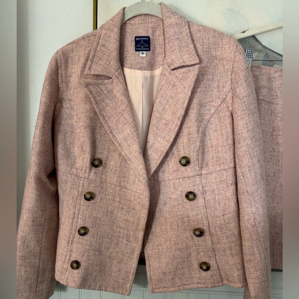 GERONIMO By Stephen DiGeronimo Womens Pink Wool Blend Blazer Skirt Set Size 6 - Picture 2 of 6